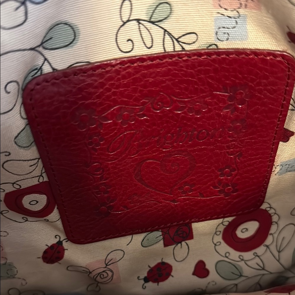 Brighton cream weave & red leather Design. Leather appliqué